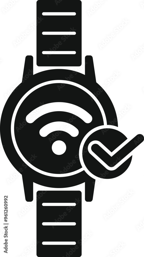 Smartwatch showing wifi connected icon on screen, wireless connection symbol, internet of things Smartwatch showing wifi connected icon on screen, wireless connection symbol, internet of things
