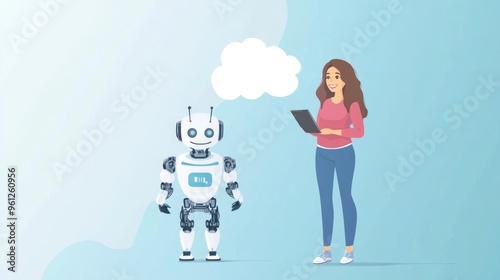 A woman is talking to a robot