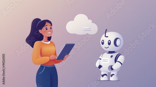 A woman is talking to a robot