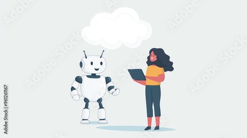 A woman is talking to a robot