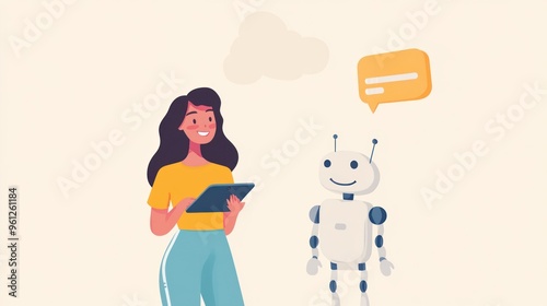 A woman is talking to a robot