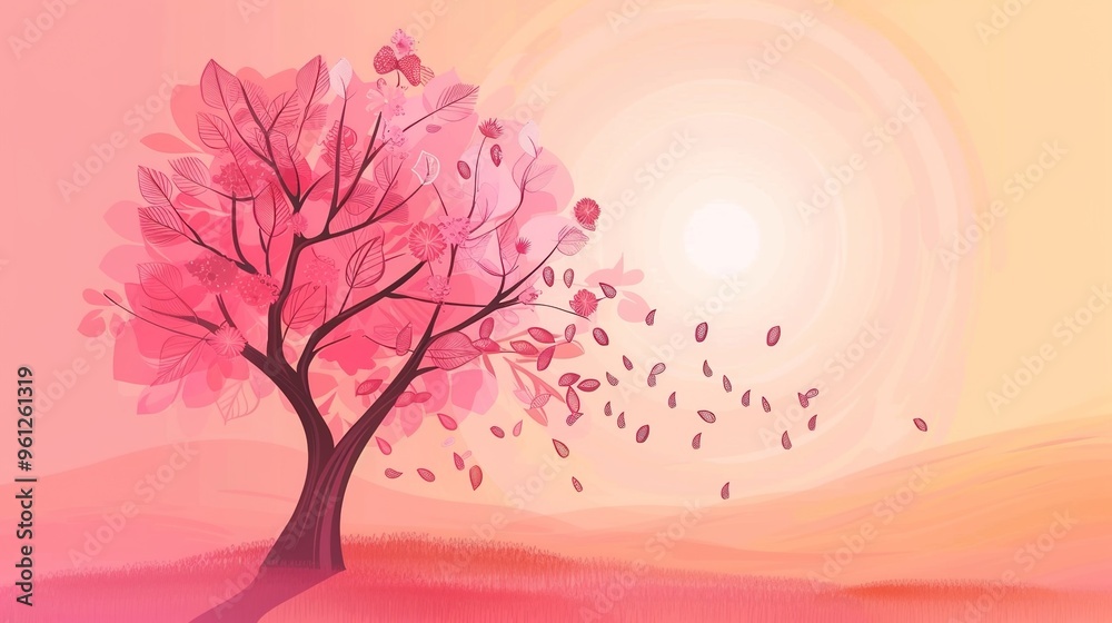 Pink heart shaped tree. Cartoon illustration Pink heart shaped tree. Cartoon illustration