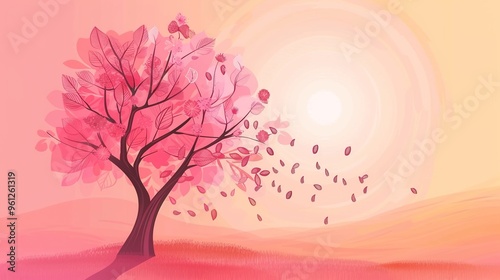 Wallpaper Mural Pink heart shaped tree. Cartoon illustration Torontodigital.ca