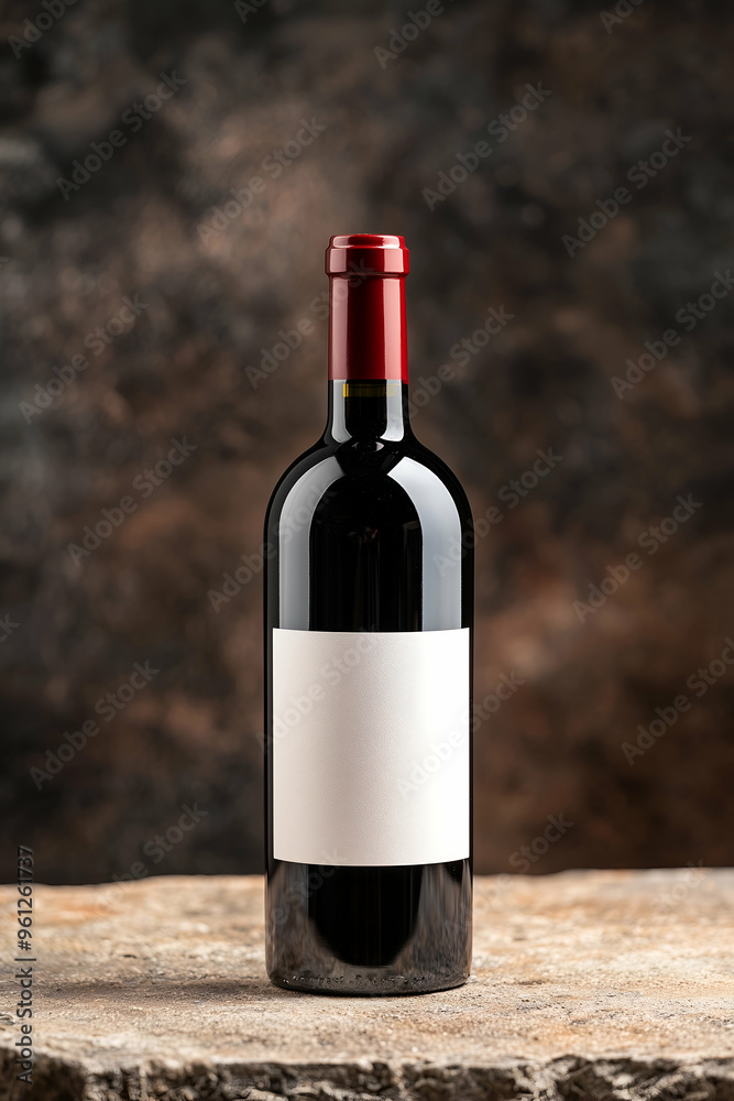 Fototapeta premium Minimalist Wine Bottle with Blank Label on Stone Background