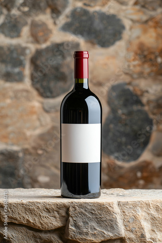 Minimalist Wine Bottle with Blank Label on Stone Background