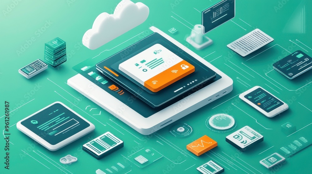 Illustration of a digital wallet with cloud-based storage, representing secure and accessible finance data Illustration of a digital wallet with cloud-based storage, representing secure and accessible finance data