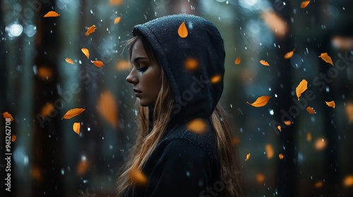 Autumn Has Arrived: Woman Amongst the Falling Leaves photo