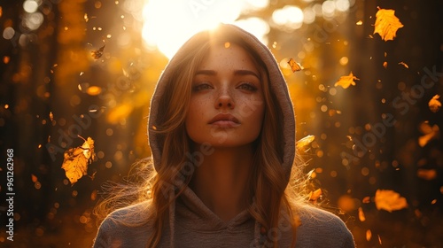 Autumn Has Arrived: Woman Amongst the Falling Leaves photo