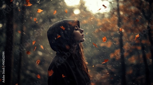 Autumn Has Arrived: Woman Amongst the Falling Leaves photo