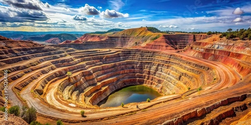 Aerial view of Rio Tinto mining open pit terraces in Huelva, Spain
