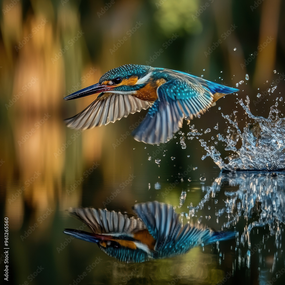 Obraz premium Hunting kingfisher against a backdrop of water. AI generative.