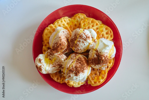 Waffles with ice-cream.