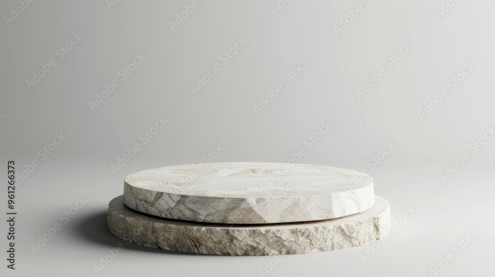 Minimal stone podium on gray background for product presentation. Ideal for cosmetics and skincare advertising. Minimal stone podium on gray background for product presentation. Ideal for cosmetics and skincare advertising.