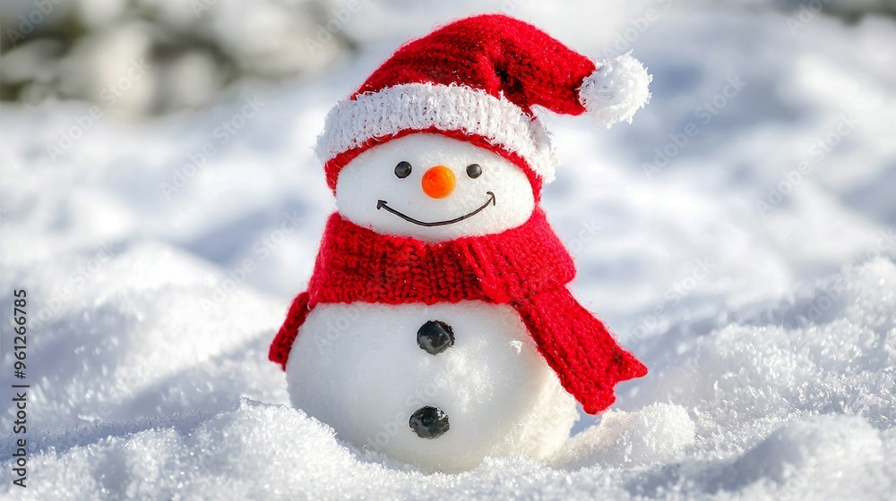 Fototapeta premium Snowman with red hat