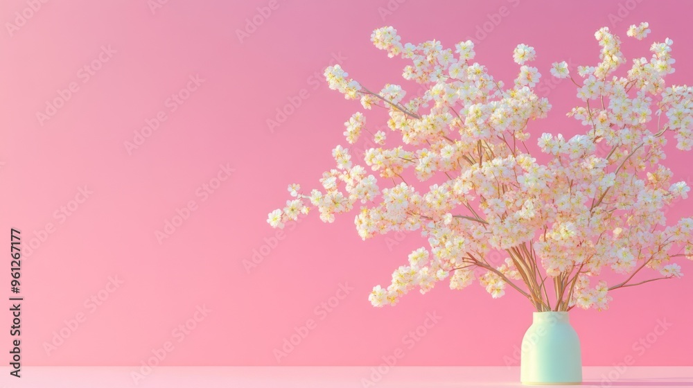 Dreamy modern psychedelic Spring Blossom banner in fantasy style with place for text. Gradient sky with beautiful flowers on gradient pastel coloured background. 3D render Dreamy modern psychedelic Spring Blossom banner in fantasy style with place for text. Gradient sky with beautiful flowers on gradient pastel coloured background. 3D render