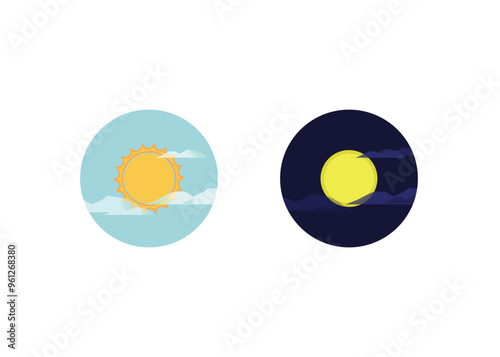 Day or Night with Sun and Moon in Flat Illustration