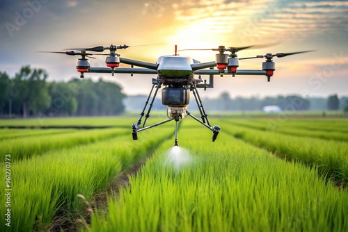 agricultural drone spraying chemicals in rice fields