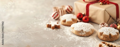 Christmas baking, flourdusted countertops and cookie cutters photo