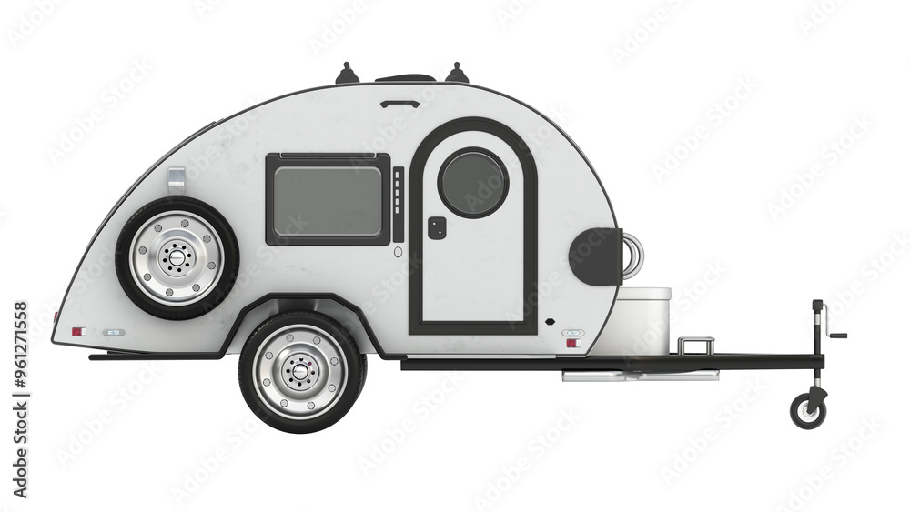 Teardrop trailer isolated on transparent background. 3D illustration