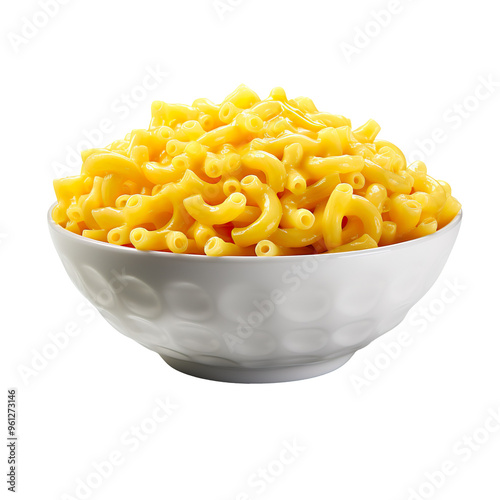 A bowl of mac and cheese isolated on transparent and white background