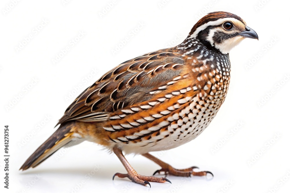Amazing quail isolated on white background at eye level Amazing quail isolated on white background at eye level