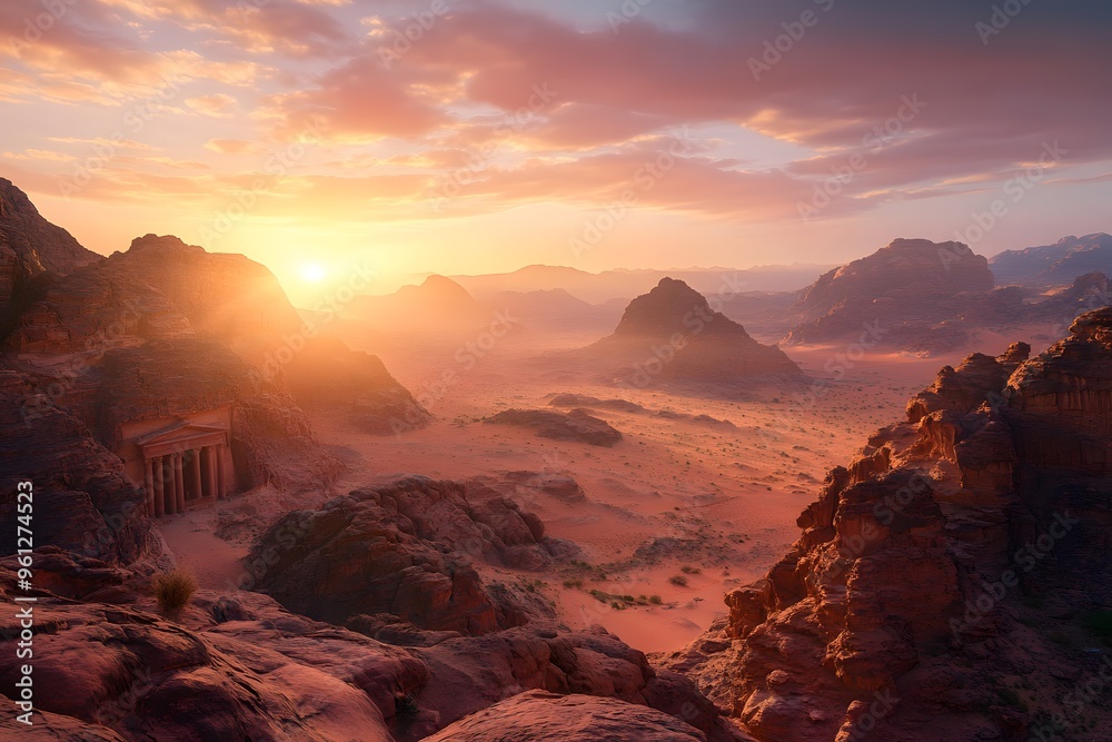 Naklejka premium Sunset over Wadi Rum Desert in Jordan