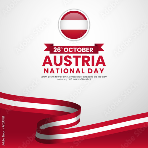 Austria national day with waving ribbon flag square banner background design