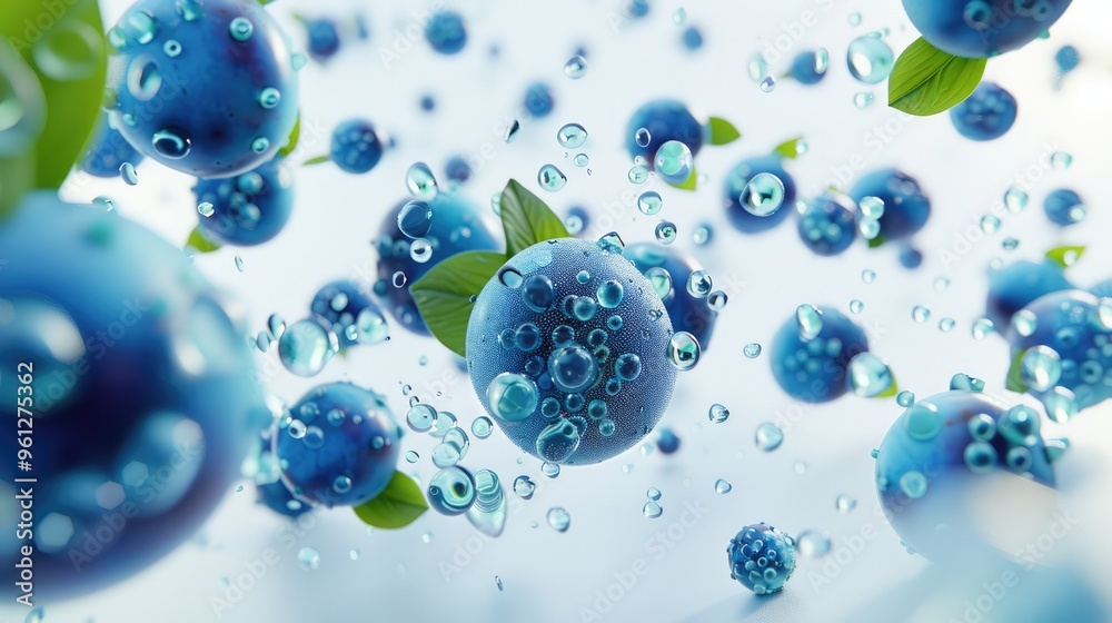 blueberries in water on white background blueberries in water on white background