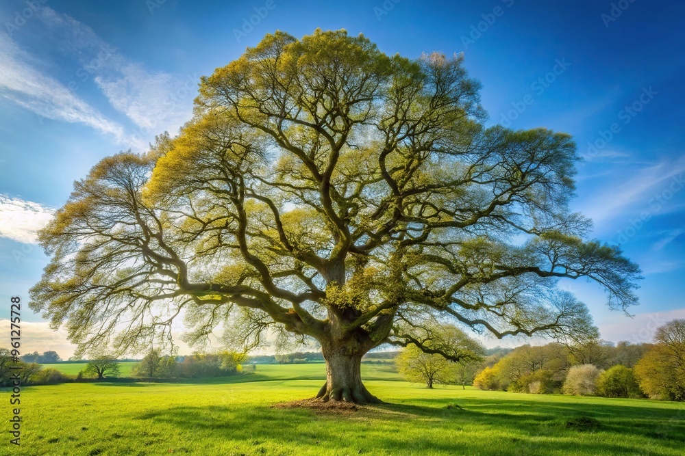 Ancient tree in Warwickshire parkland during early spring