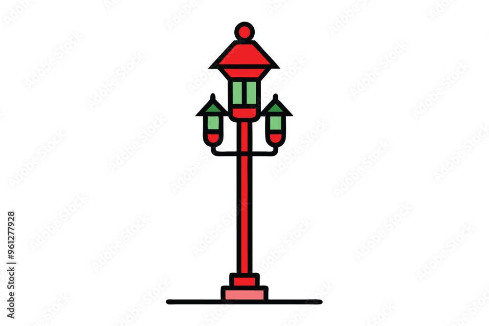 Christmas festive lantern post vector line art, clipart illustration with isolated on white background Christmas festive lantern post vector line art, clipart illustration with isolated on white background