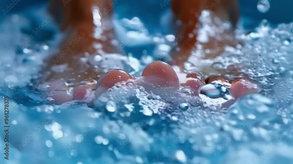 Woman enjoying a relaxing foot bath at a spa with massaging bubbles, promoting wellness and rejuvenation Woman enjoying a relaxing foot bath at a spa with massaging bubbles, promoting wellness and rejuvenation