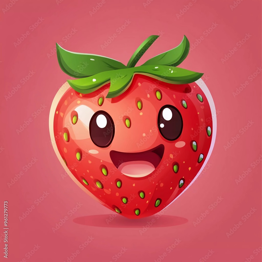 Obraz premium Cute cartoon strawberry emoji icon