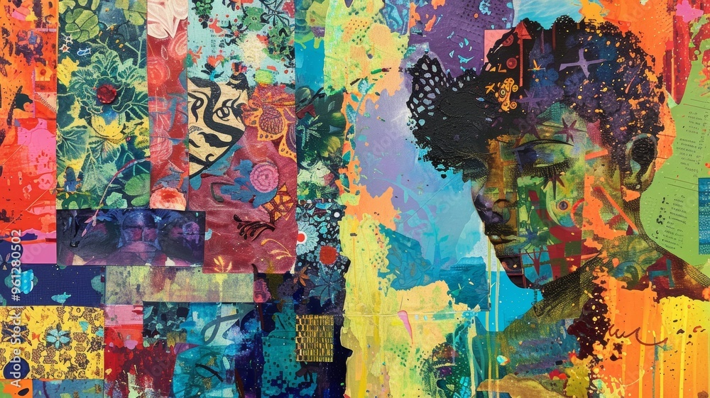 Fototapeta premium Abstract Collage Portrait with Vibrant Colors