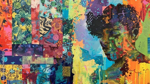 Wallpaper Mural Abstract Collage Portrait with Vibrant Colors Torontodigital.ca