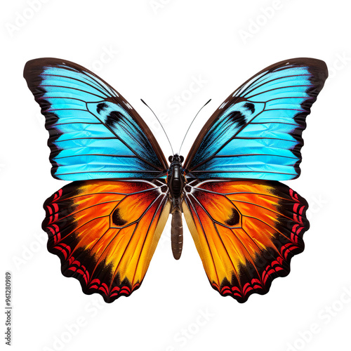 a flying colorful butterfly isolated on transparent and white background