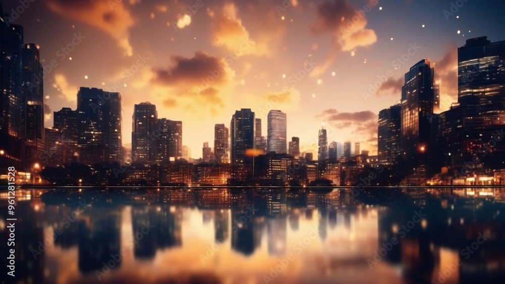 Gorgeous nighttime landscape with lots of bokeh lights illuminating a dark background. Gorgeous nighttime landscape with lots of bokeh lights illuminating a dark background.