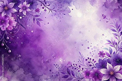 Fototapeta Naklejka Na Ścianę i Meble -  Artistic background of purple watercolor splashes with flowers