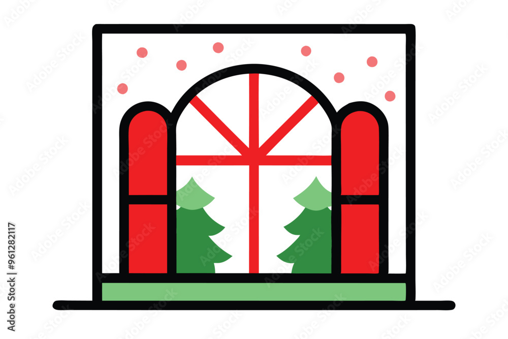 Christmas frosted window vector line art, clipart illustration with isolated on white background