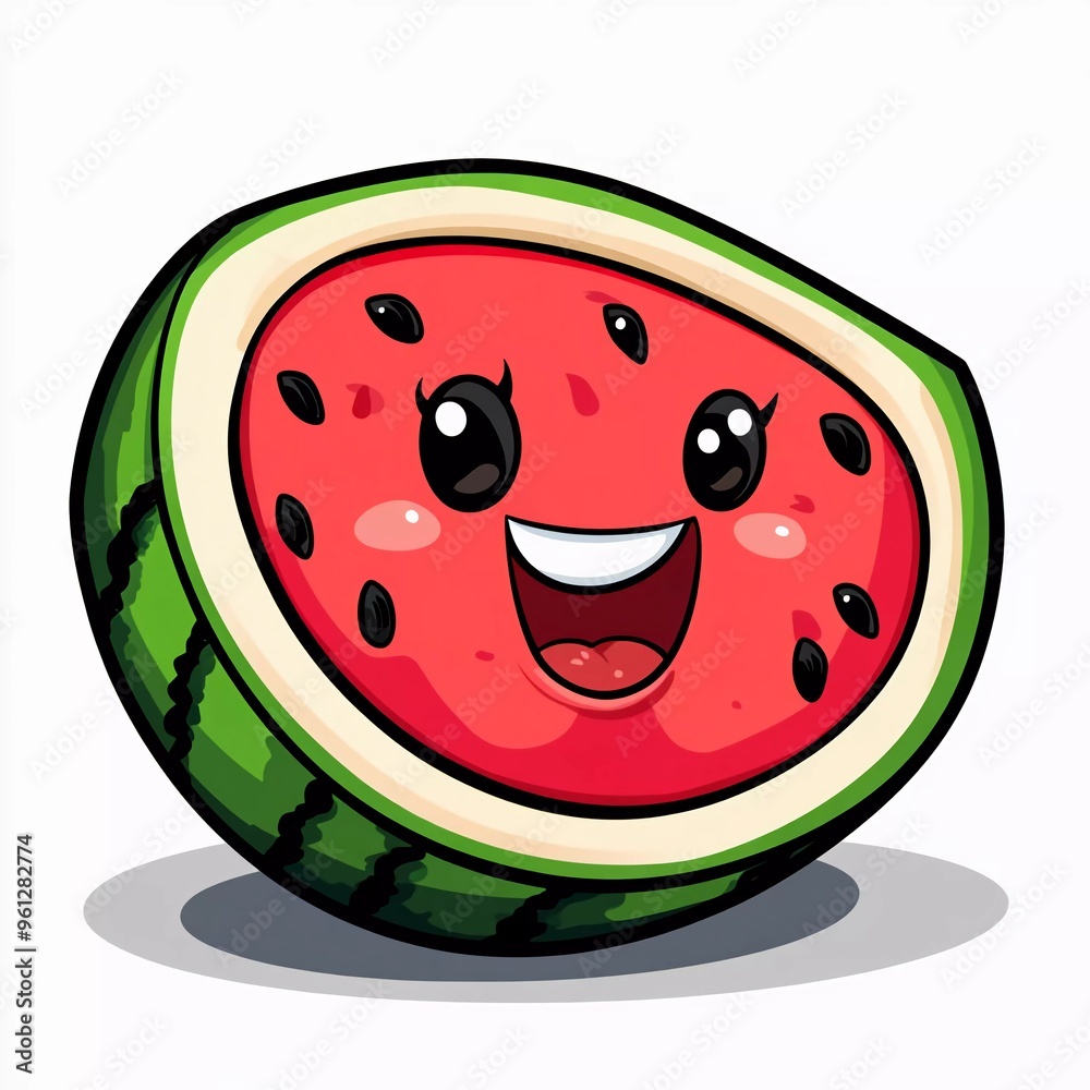 Cute cartoon watermelon emoji icon Cute cartoon watermelon emoji icon