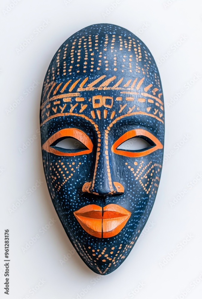 Handcrafted African tribal mask wall hanging with intricate patterns and vibrant colors Handcrafted African tribal mask wall hanging with intricate patterns and vibrant colors