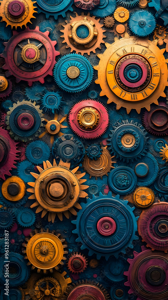 Colorful Gears Illustration Background - Abstract Mechanical Design Colorful Gears Illustration Background - Abstract Mechanical Design