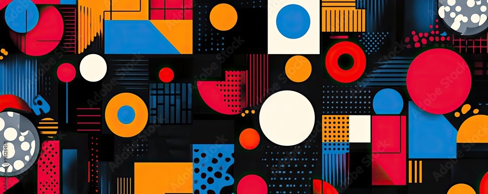 A seamless pattern of geometric shapes in bold colors, ideal for a modern and abstract design A seamless pattern of geometric shapes in bold colors, ideal for a modern and abstract design