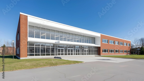 Wallpaper Mural Modern School Building with Large Windows and Red Brick Exterior Torontodigital.ca