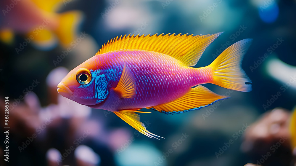 The Vibrant Purple and Gold Fish Photo - A Colorful Aquatic Portrait The Vibrant Purple and Gold Fish Photo - A Colorful Aquatic Portrait