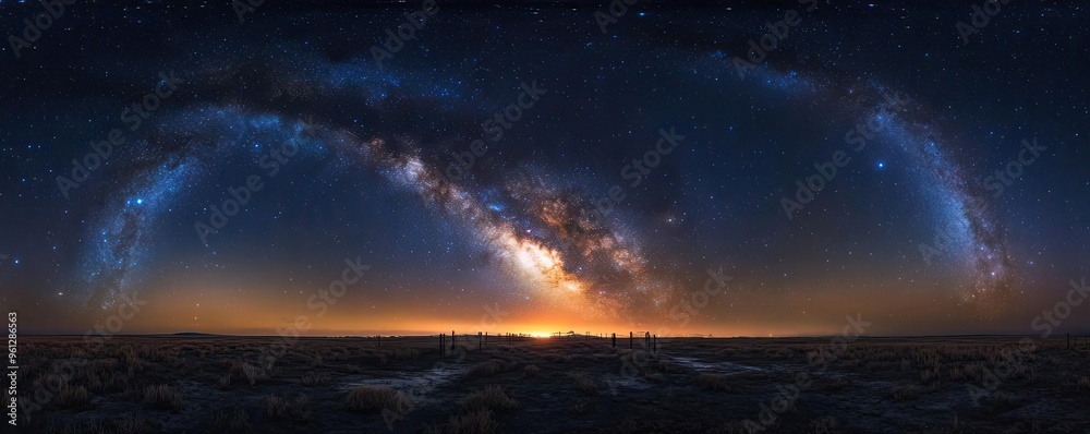 Naklejka premium A starry night sky with a clear view of the Milky Way, creating a sense of wonder and vastness