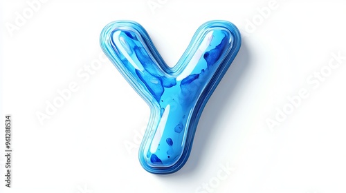 Volumetric letter "Y", isolated on a white background, blue, cartoonish.