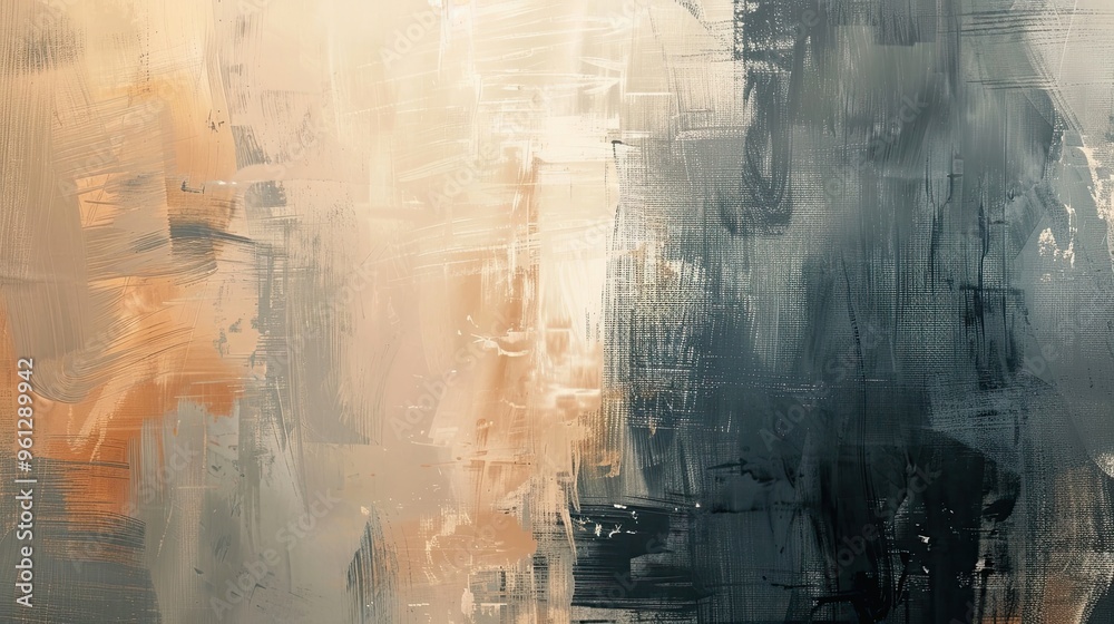Warm ochres and cool grays blend in layered brushstrokes creating a calming Post-Impressionist background