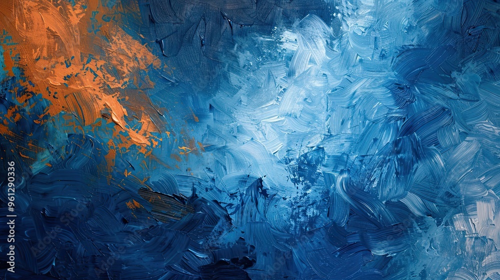 Vibrant brushstrokes in blue and orange create dynamic motion with textures and light effects Vibrant brushstrokes in blue and orange create dynamic motion with textures and light effects