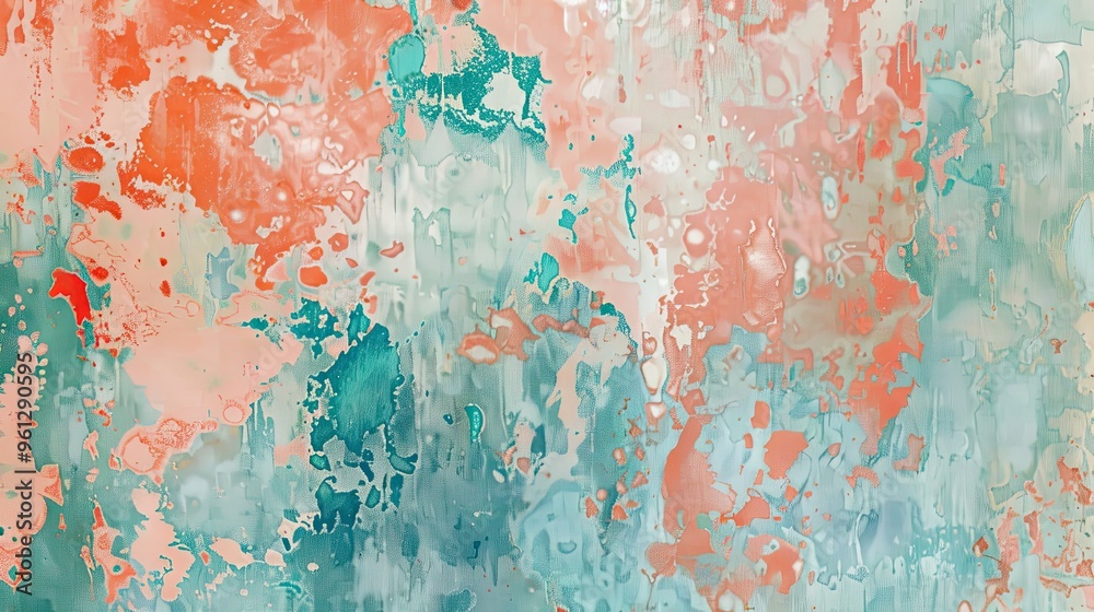 Coral and turquoise splashes with fine textures create a vibrant modern Post-Impressionist wallpaper Coral and turquoise splashes with fine textures create a vibrant modern Post-Impressionist wallpaper