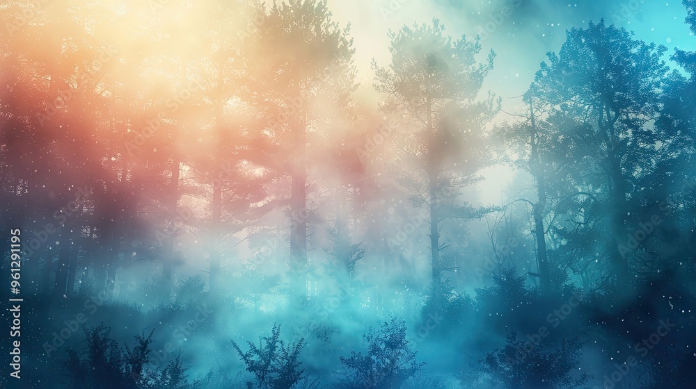Background featuring a misty forest with diffused light filtering through trees creating a dreamy atmosphere Background featuring a misty forest with diffused light filtering through trees creating a dreamy atmosphere